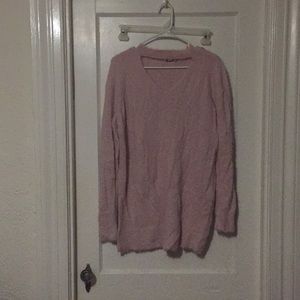 Pink soft long length sweater with neck choker